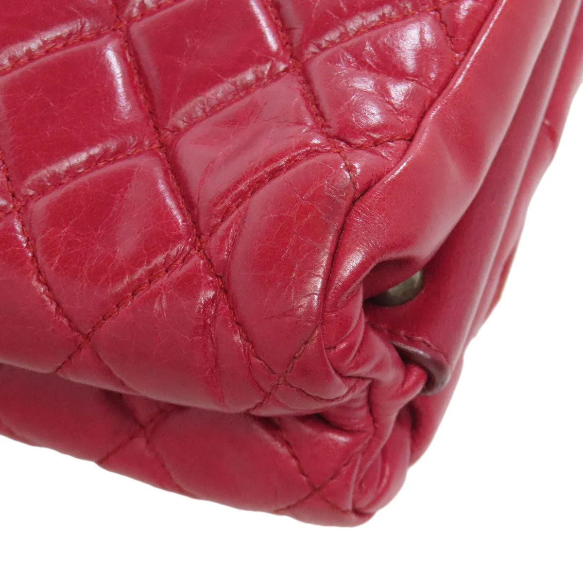 CHANEL Shoulder Bag Calfskin Red ChainShoulder Boy Chanel SilverMetal Women Used