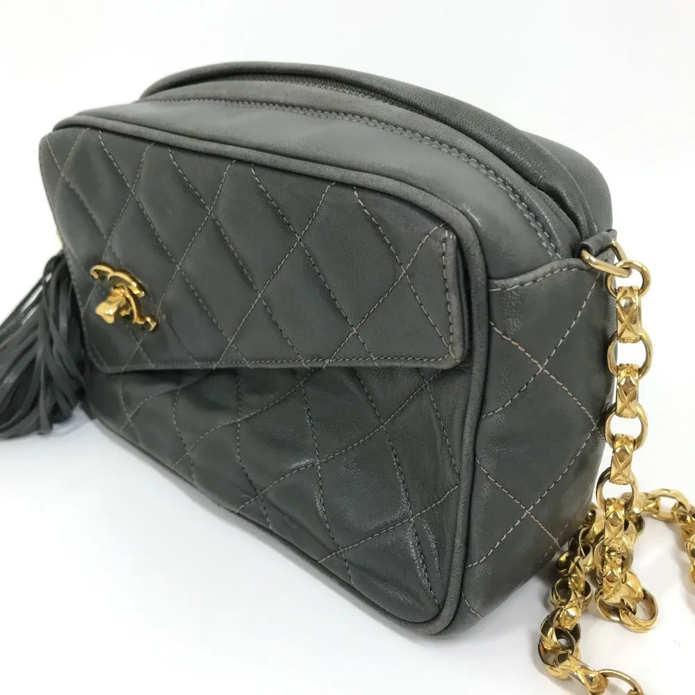 CHANEL Shoulder Bag lambskin Gray type CC COCO Mark Matrasse Fringe Women Used