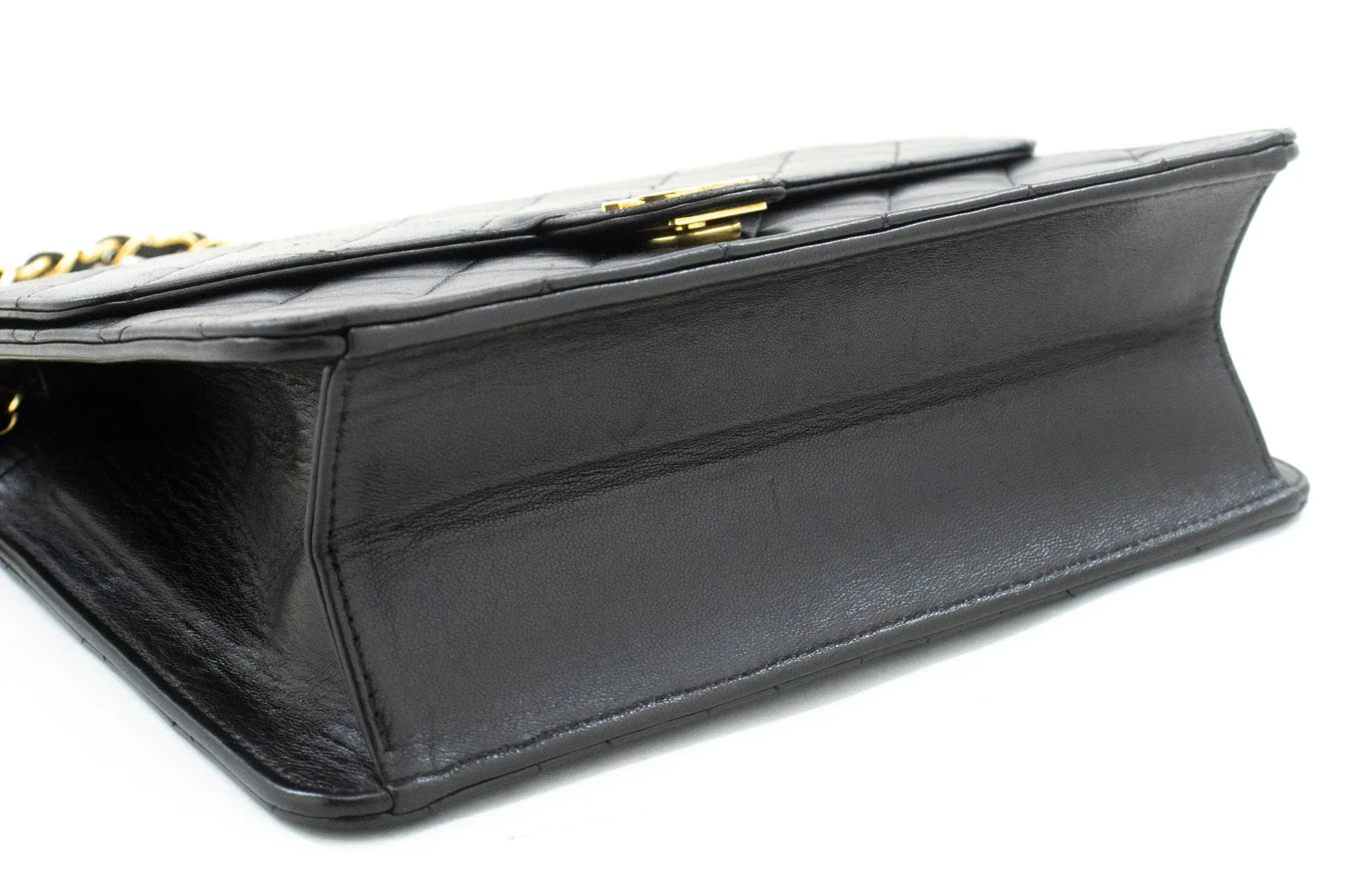 CHANEL Small Chain Shoulder Bag Clutch Black Quilted Flap Lambskin