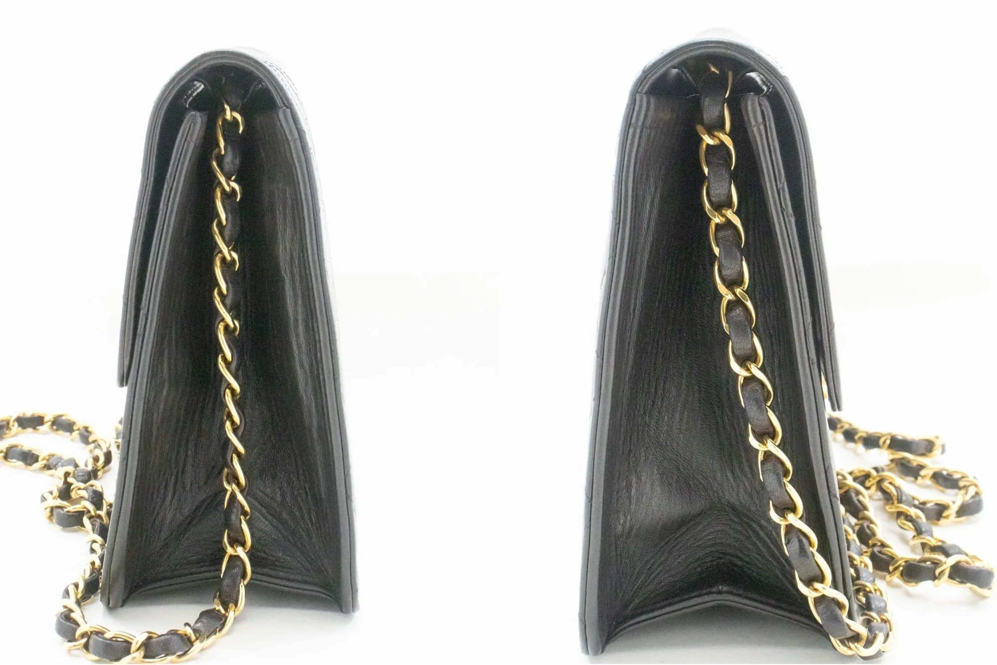 CHANEL Small Chain Shoulder Bag Clutch Black Quilted Flap Lambskin