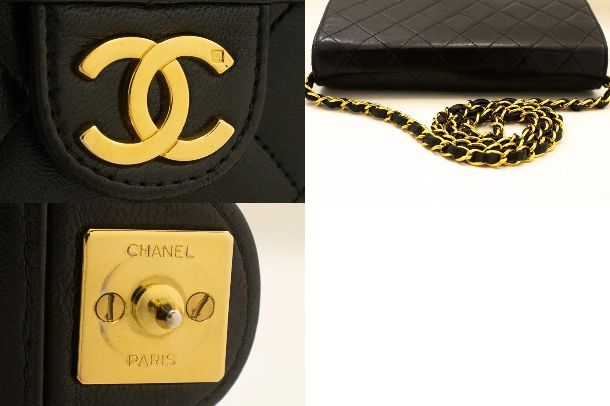 CHANEL Small Chain Shoulder Bag Clutch Black Quilted Flap Lambskin