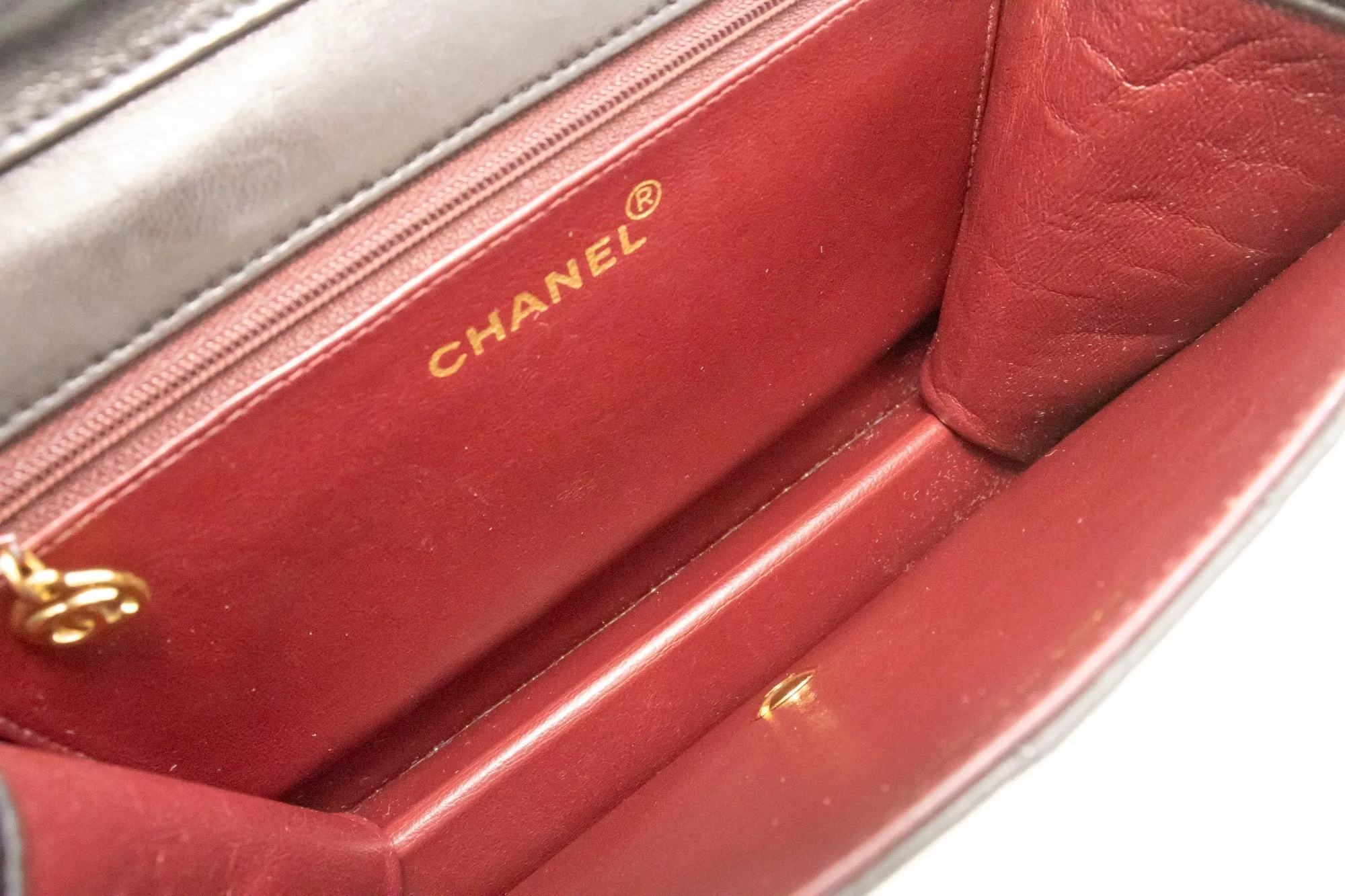 CHANEL Small Chain Shoulder Bag Clutch Black Quilted Flap Lambskin