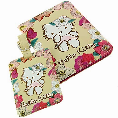 Character Travel Gifts Accessories (Hello Kitty, Passport Holder & Luggage Tag Set Vintage Style)