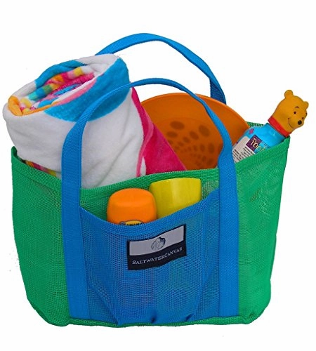 Child Small Mesh Beach Bag  2 Zippers, Hand Carry, Green And Blue