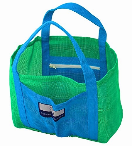 Child Small Mesh Beach Bag  2 Zippers, Hand Carry, Green And Blue