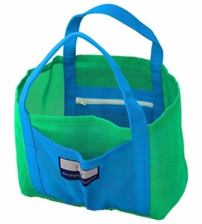 Child Small Mesh Beach Bag  2 Zippers, Hand Carry, Green And Blue