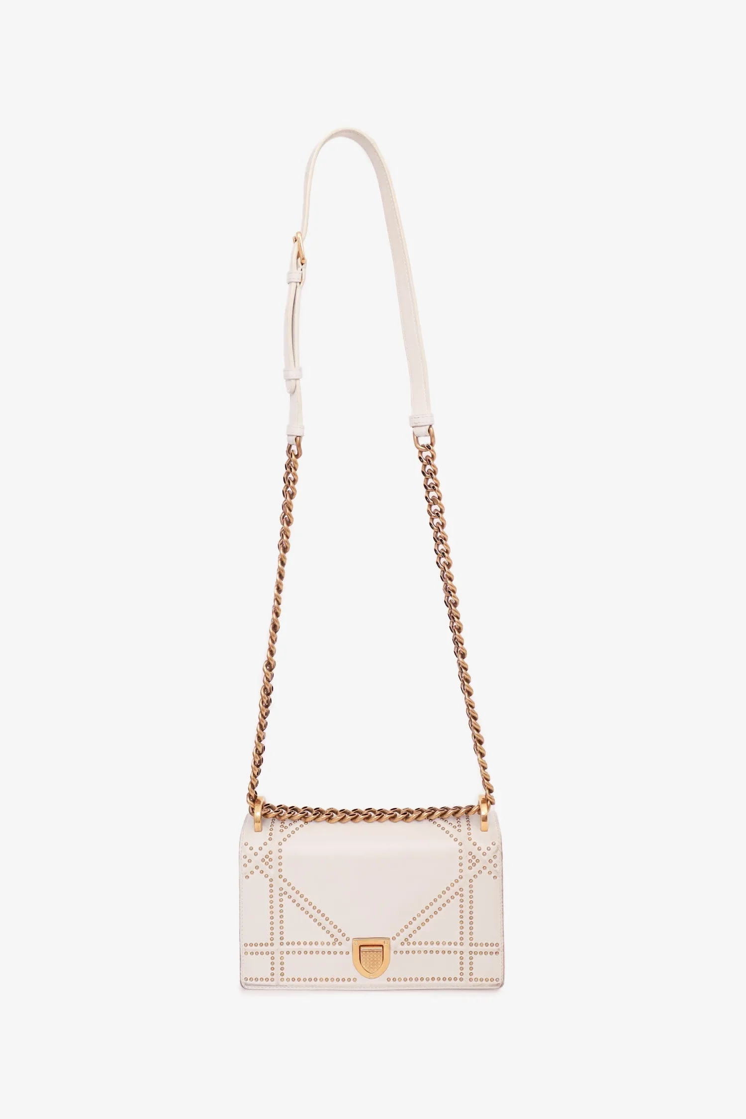 Christian Dior 2018 White Leather Studded Diorama Small Shoulder Bag