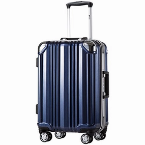 Coolife Luggage Aluminium Frame Suitcase with TSA Lock 100% PC (M(24in), Blue)