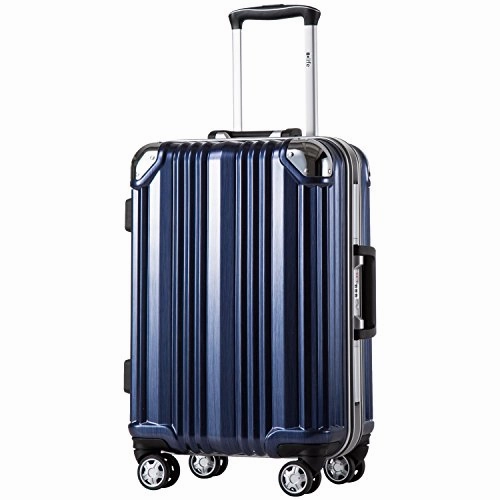 Coolife Luggage Aluminium Frame Suitcase with TSA Lock 100% PC (M(24in), Blue)