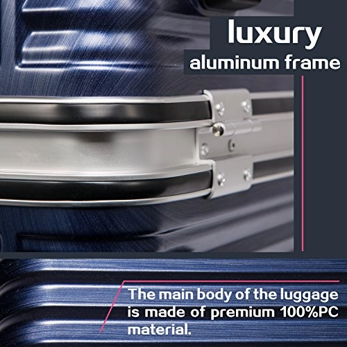 Coolife Luggage Aluminium Frame Suitcase with TSA Lock 100% PC (M(24in), Blue)