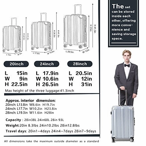 Coolife Luggage Aluminium Frame Suitcase with TSA Lock 100% PC (S(20in), Wine red)