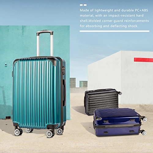 Coolife Luggage Expandable 3 Piece Sets PC ABS Spinner Suitcase 20 inch 24 inch 28 inch (green)