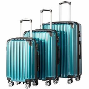Coolife Luggage Expandable 3 Piece Sets PC ABS Spinner Suitcase 20 inch 24 inch 28 inch (green)