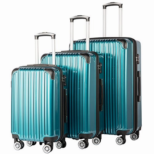 Coolife Luggage Expandable 3 Piece Sets PC ABS Spinner Suitcase 20 inch 24 inch 28 inch (green)