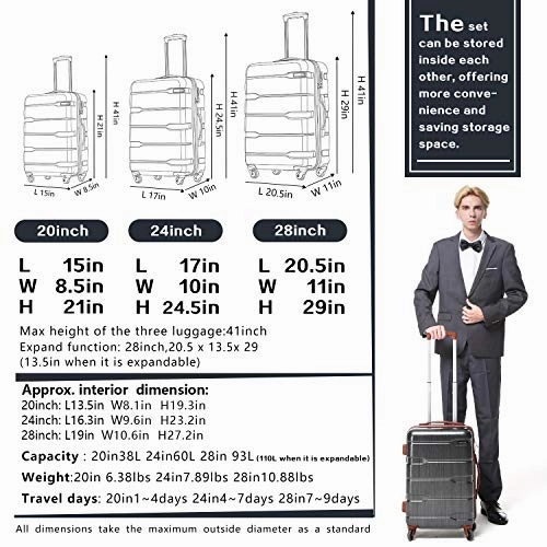 Coolife Luggage Expandable 3 Piece Sets PC ABS Spinner Suitcase 20 inch 24 inch 28 inch (Radiant Pink new)