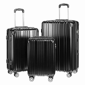 COOLIFE Luggage Expandable Suitcase PC ABS 3 Piece Set with TSA Lock Spinner Carry on 20in24in28in(Black, 3 piece set)