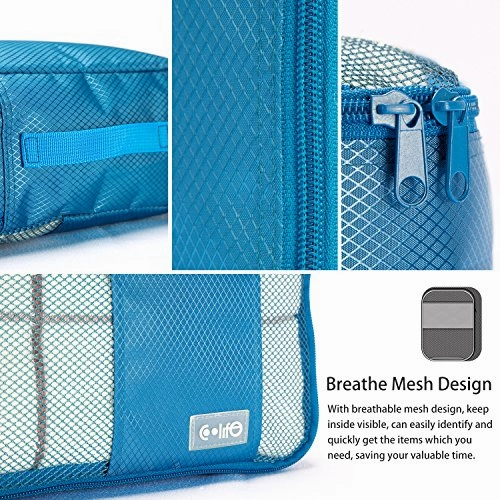Coolife Packing Cubes Travel Organizers with Laundry Bag 7 Set Hanging Toiletry Bag Portable (blue)