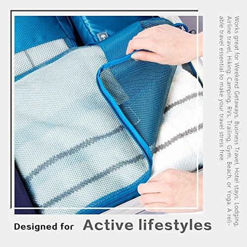 Coolife Packing Cubes Travel Organizers with Laundry Bag 7 Set Hanging Toiletry Bag Portable (blue)