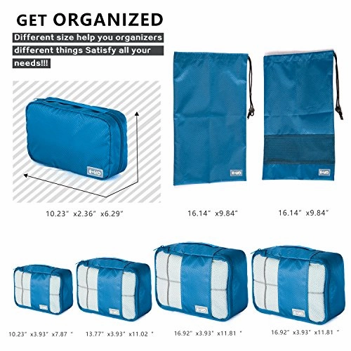Coolife Packing Cubes Travel Organizers with Laundry Bag 7 Set Hanging Toiletry Bag Portable (blue)