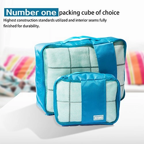 Coolife Packing Cubes Travel Organizers with Laundry Bag 7 Set Hanging Toiletry Bag Portable (blue)