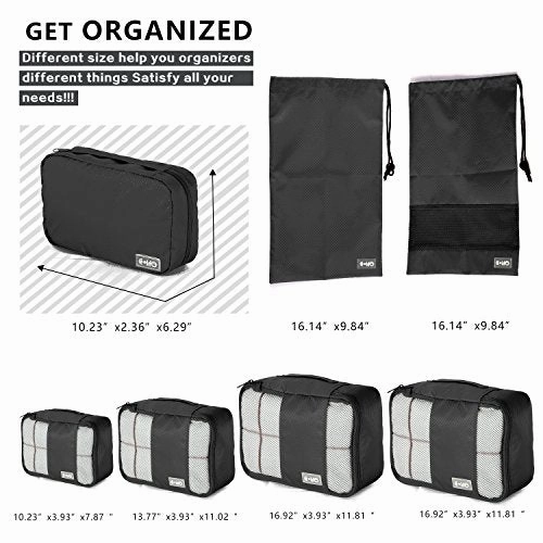Coolife Packing Cubes Travel Organizers with Laundry Bag 7 Set Hanging Toiletry Bag Portable