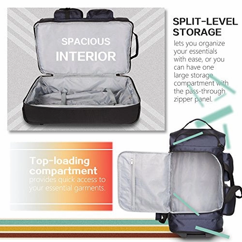 Coolife Rolling Duffel Travel Duffel Bag Wheeled Duffel Suitcase Luggage 8 Pockets