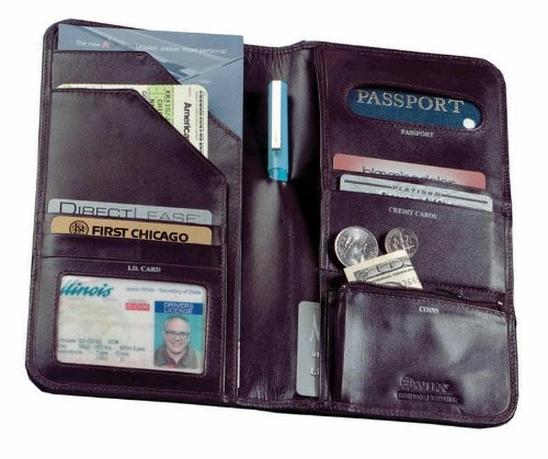 Cowhide Nappa Leather Passport Travel Organizer Color: Black, Closure: No Magnetic Snap