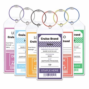 Cruise Tags Wide Luggage Tags Etag Holders Zip Seal & Steel Loops (6 tags)