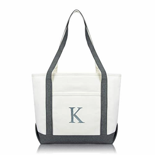 DALIX 20" K-Initial Tote Bag Monogrammed Cotton Canvas in Gray