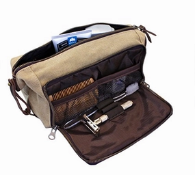 Dopp Kit Mens Toiletry Travel Bag Ykk Zipper Canvas & Leather (Medium, Khaki - 3 Days Shipping)