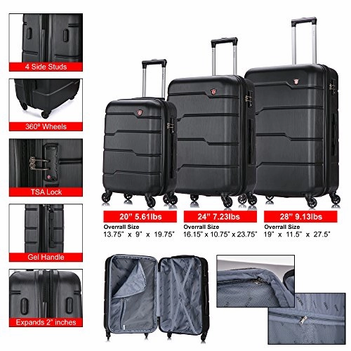 Dukap Rodez Lightweight Hardside 3 Piece Set 20''/24''/28'' Black