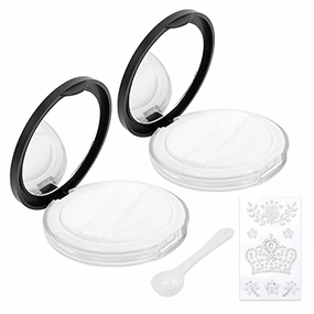 Empty Face Powder Compact with Puff-C.RAN Fire 0.17 oz Portable Powder Puff and Container , Travel Powder Container with Mirror and Elasticated Net Sifter (2pcs,black)