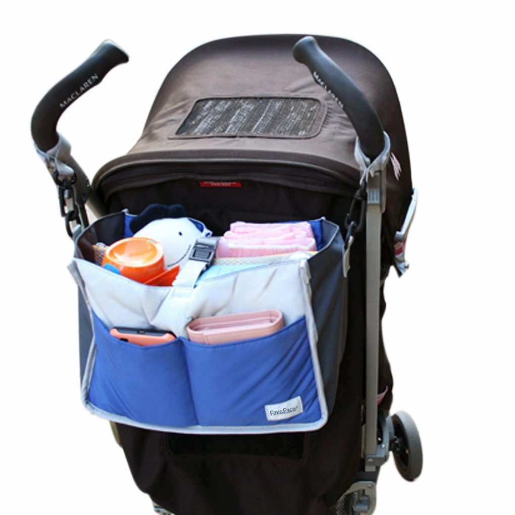 FakeFace Multi-funtional Nylon Zipper Travel Handbag Pouch / Baby Stroller Pram Pushchair Hanging Storage / Bag in Bag / Insert Organizer / Cosmetic Toiletry Bag Pocket / Makeup Bag / Tidy Bag Blue