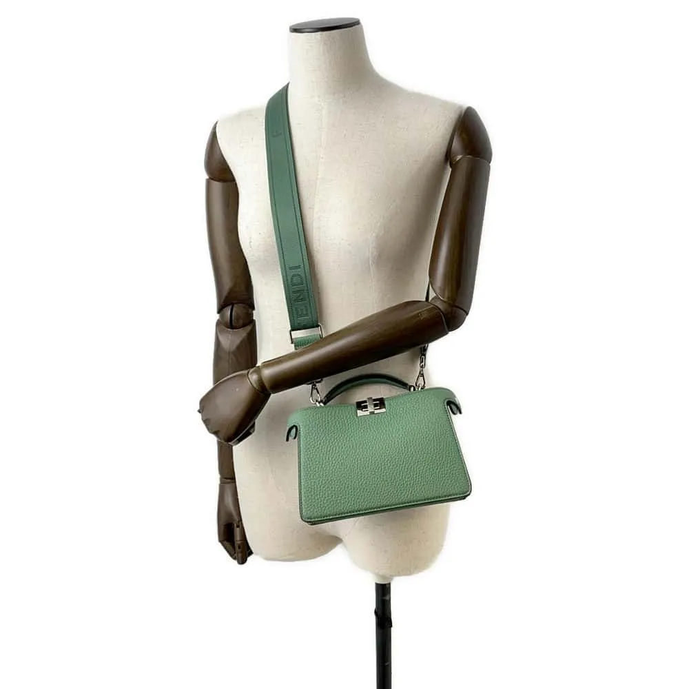 FENDI Peekaboo I.C.U. X-Cross 2WAY Shoulder Bag Green 7VA582 Leather Size Small