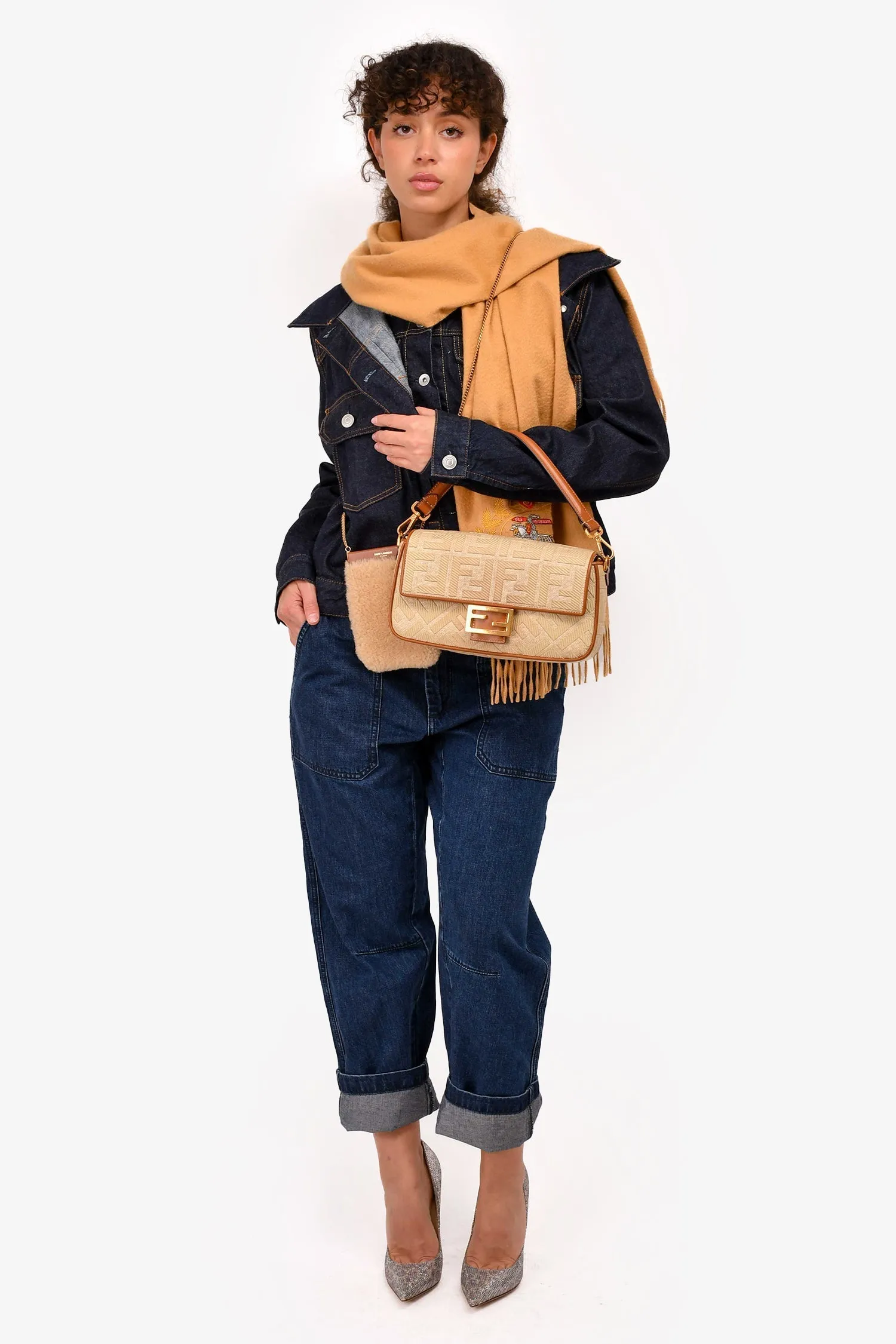 Fendi Tan Canvas/Leather FF Embossed Shoulder Bag with Strap