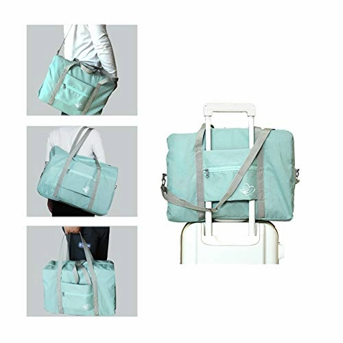 FUNFEL Travel Foldable Duffel Bag for Women & Men, Waterproof Lightweight travel Luggage bag for Sports, Gym, Vacation (-Mint Green)