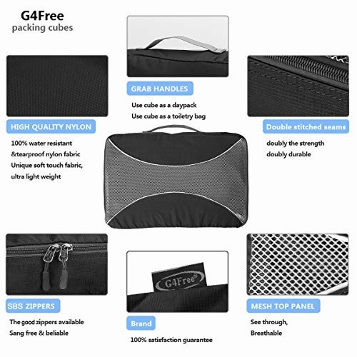 G4Free Packing Cubes 6pcs Set Travel Accessories Organizers Versatile Travel Packing Bags(Black)