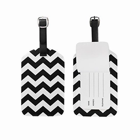 GIOVANIOR Black White Chevron PU Leather Luggage Tags Suitcase Labels Bag Travel ID Bag Tag, 1 Pcs