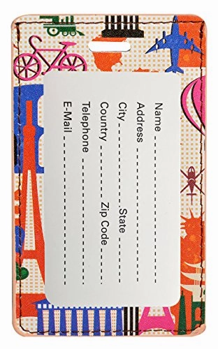 Go Green Power Tr1274 Design Leather Luggage Tag - World Attractions - 2Pk
