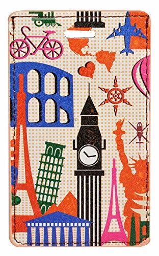 Go Green Power Tr1274 Design Leather Luggage Tag - World Attractions - 2Pk