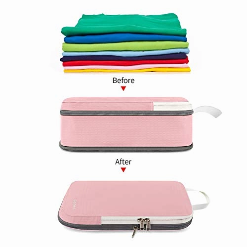 Gonex Compression Packing Cubes, 4pcs Expandable Storage Travel Luggage Bags Organizers (Pink)