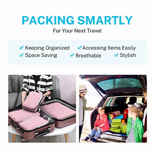 Gonex Compression Packing Cubes, 4pcs Expandable Storage Travel Luggage Bags Organizers (Pink)