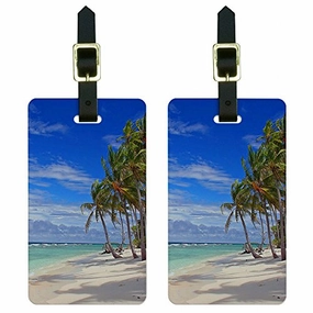 Graphics & More Tropical Beach-Island Sky Clouds Vacation Luggage Tags Suitcase Id, White