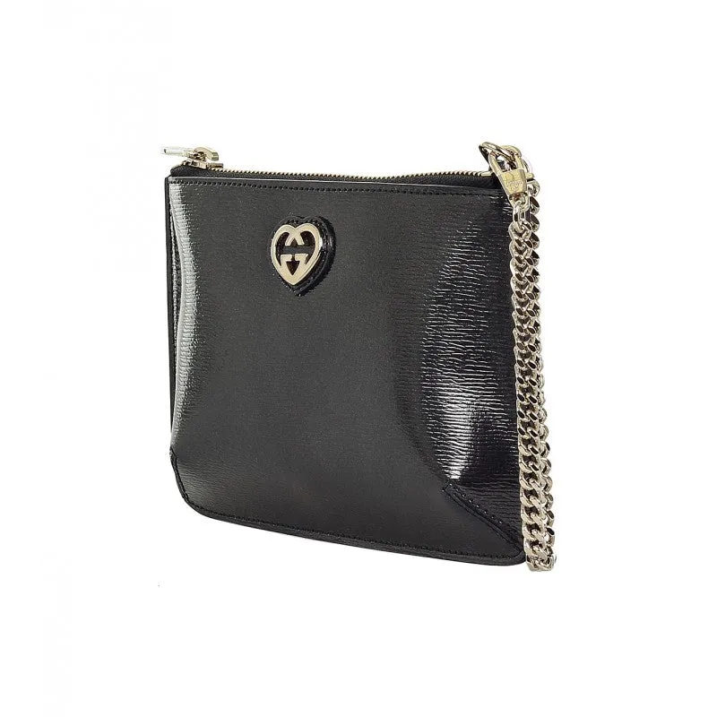 Gucci Black shiny leather chain cosmetic case