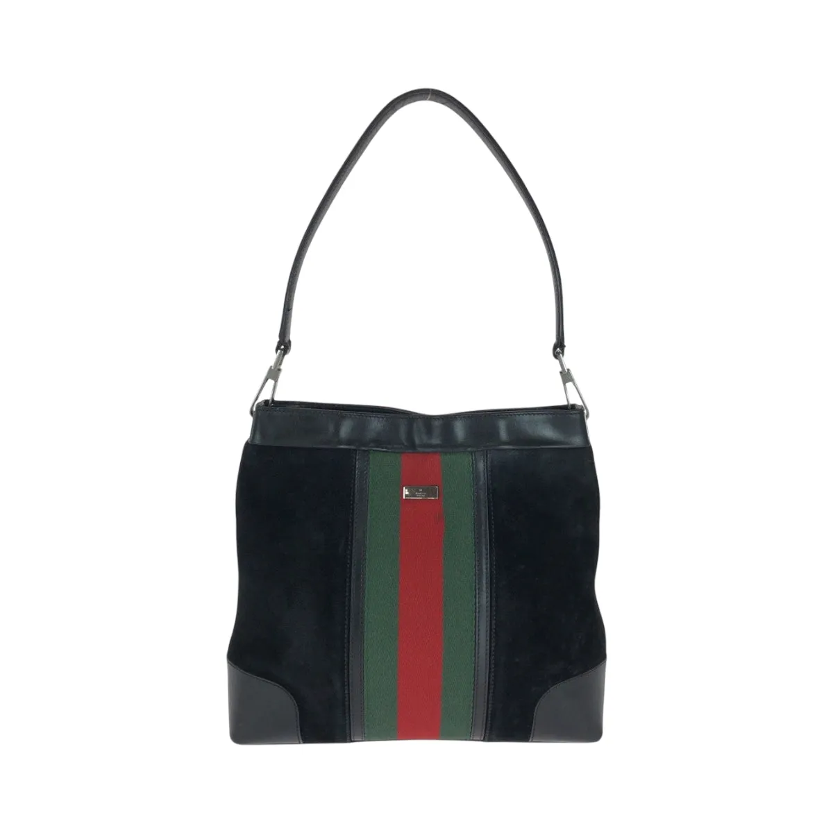 GUCCI Shoulder Bag 33900 Suede Black Green Red SilverMetal Sherry line
