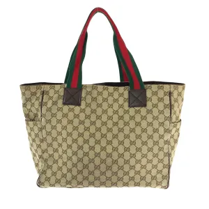 GUCCI Tote Bag 161836 GG canvas Brown beige Tote Bag Shoulder Bag Unisex Sherry line Women Used