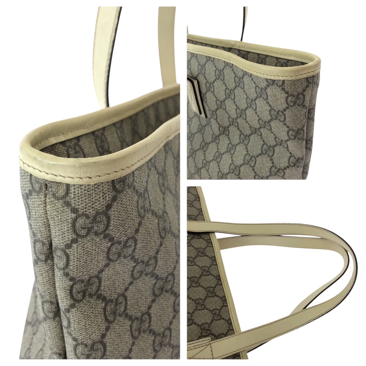 GUCCI Tote Bag 211137 PVC Beige Ivory SilverMetal Tote Bag Shoulder Bag GG plus Women Used