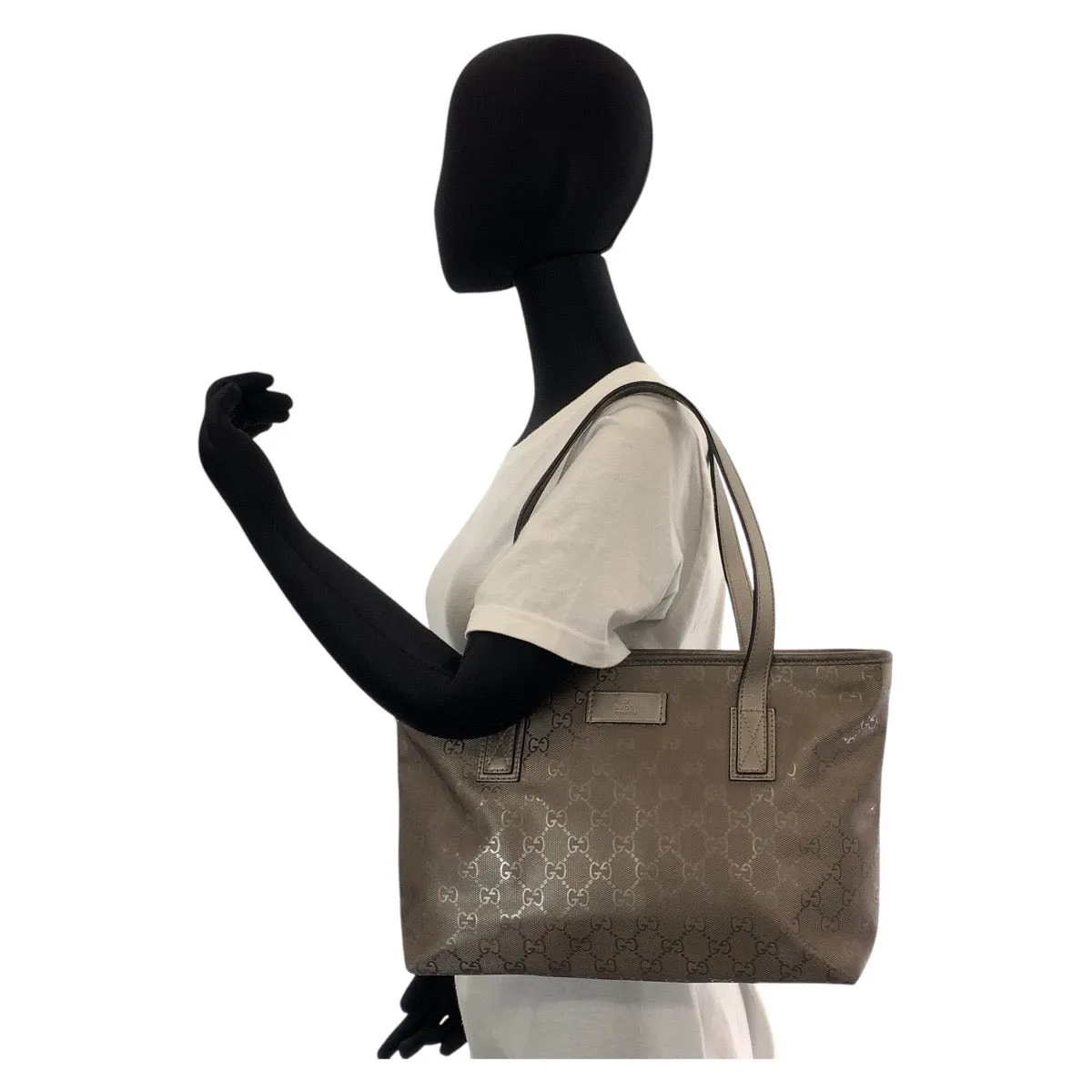 GUCCI Tote Bag 211138 PVC coated canvas, leather Bronze Metallic Brown Tote Bag Shoulder Bag GG implementation Women Used