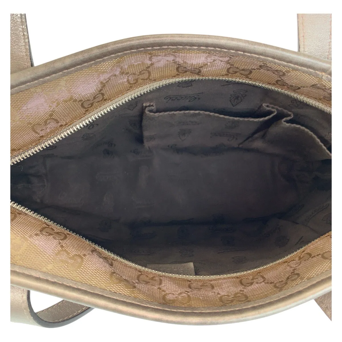 GUCCI Tote Bag 211138 PVC coated canvas, leather Bronze Metallic Brown Tote Bag Shoulder Bag GG implementation Women Used