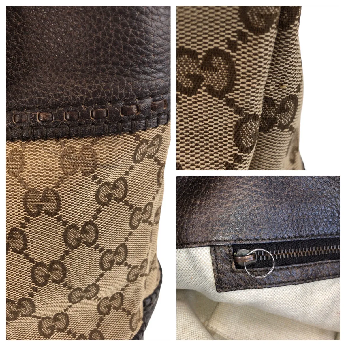 GUCCI Tote Bag 353125 GG canvas, leather Beige Brown Gold Metal Tote Bag Shoulder Bag Bamboo Women Used